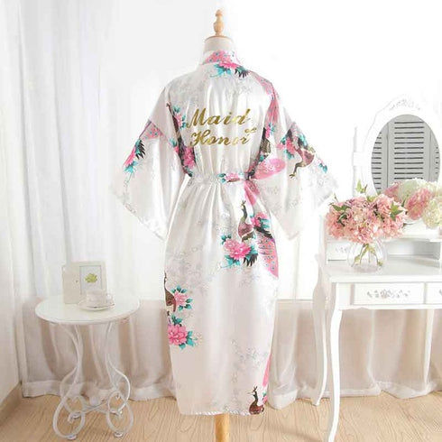 kimono demoiselle d'honneur peignoir satin marié floral preparation mariage maid of honor blanc